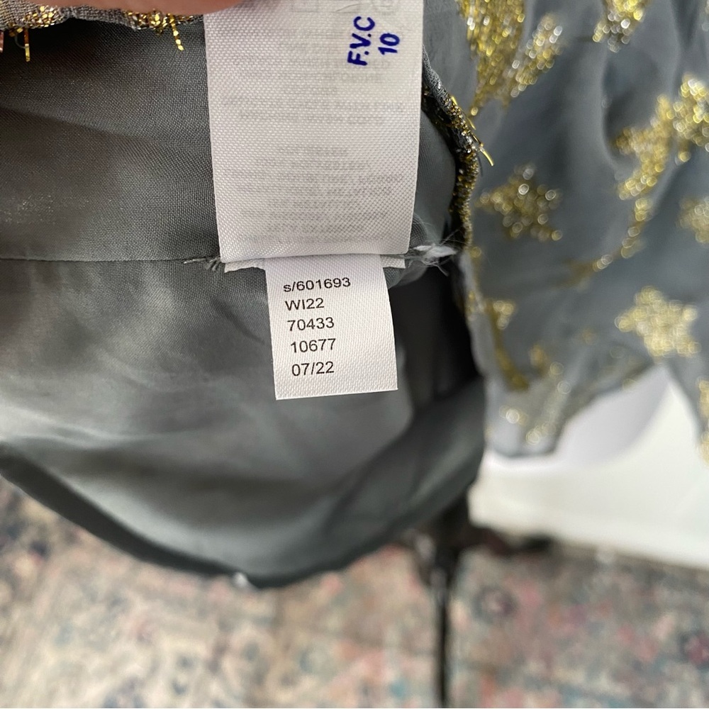 LOFT Dress Womens Medium Gray Gold Star Print Metallic Tiered Long Sleeve Lined - Picture 11 of 11